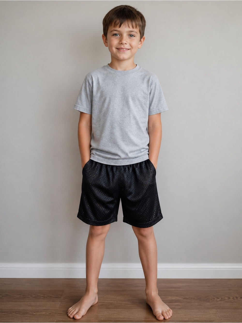 Kids Black Mesh Athletic Shorts with Elastic Waist